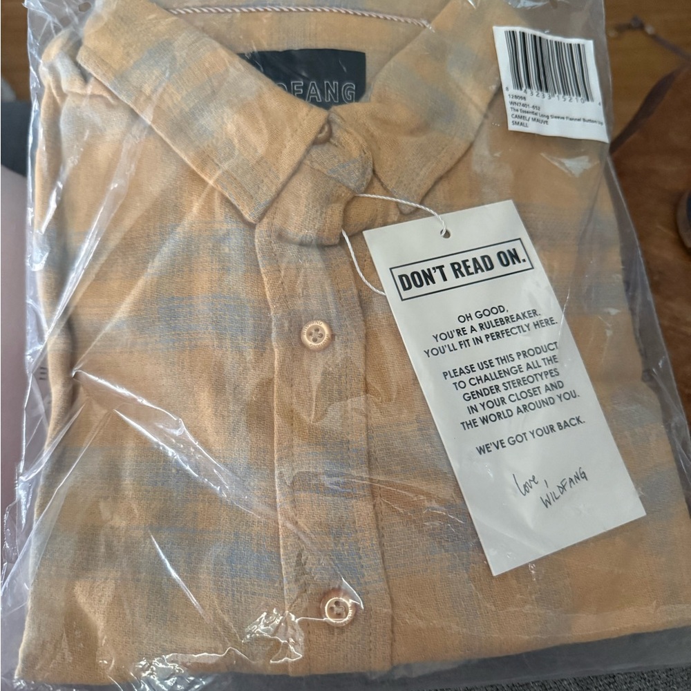 Wildfang Men's Plaid Mustard and Gray Button-Down Shirt “The Feminist”